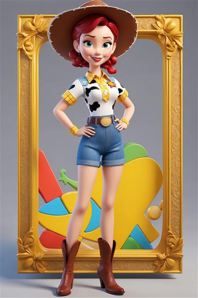 پوستر جسی کابوی در شورت لی و قاب طلایی (طرح باکیفیت کاراکتر انیمیشن برای چاپ تابلو مدرن)