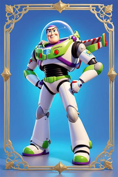 پوستر باز لایتر در قاب طلایی با پس‌زمینه آبی (تصویر سه‌بعدی کاراکتر برای چاپ دکوراتیو لوکس)