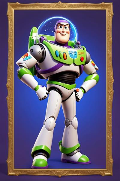 تابلو باز لایتر با پس‌زمینه آبی تیره (پرتره باکیفیت کاراکتر فیلم داستان اسباب‌بازی در قاب طلایی)