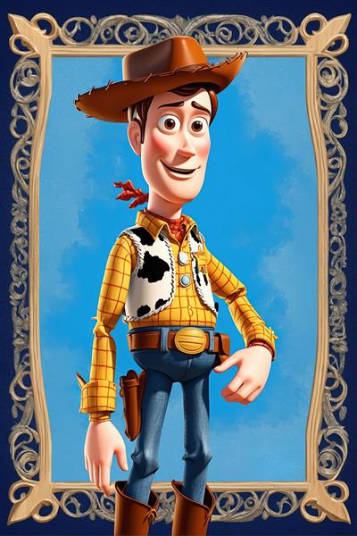 پرتره کلوزآپ وودی در قابی نفیس با رنگ آبی تیره، طرحی مدرن و جذاب