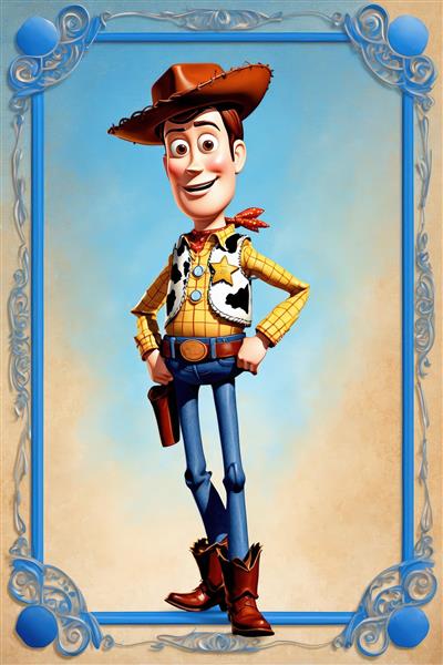 عکس با کیفیت بالا از وودی در قاب نقره‌ای آبی مناسب برای چاپ و دکوراسیون اتاق