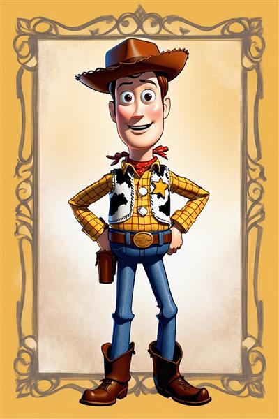 عکس دکوراتیو باکیفیت از وودی در قاب طراحی شده روی پس‌زمینه زرد