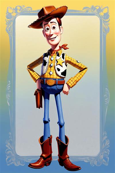 تصویر هنری وودی با پس‌زمینه دو رنگ و قاب زیبا برای پوستر و چاپ عریض