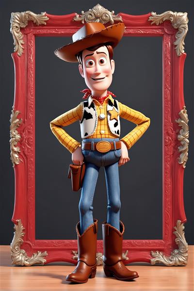 تصویر کارتونی وودی قهرمان محبوب با قابی نفیس قرمز و طلایی مناسب پوستر دیواری