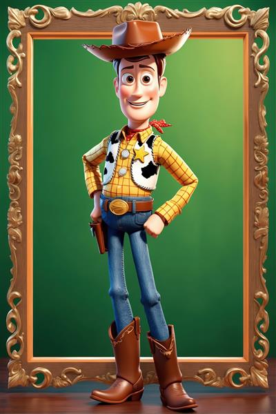 فیگور وودی در قاب طلایی مستطیل شکل با نورپردازی ملایم