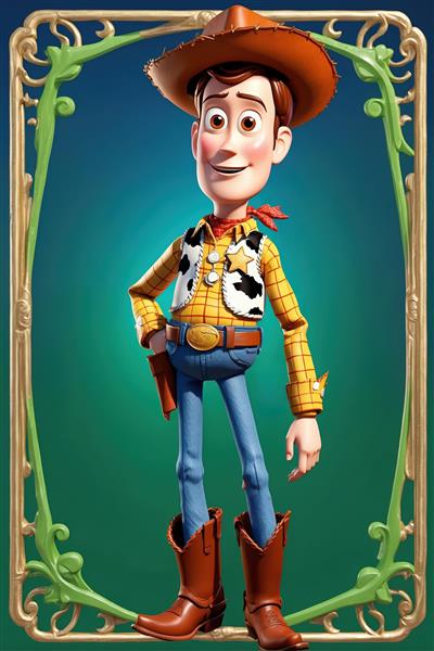 پوستر وودی کابوی در قاب سبزرنگ فانتزی برای اتاق کودک