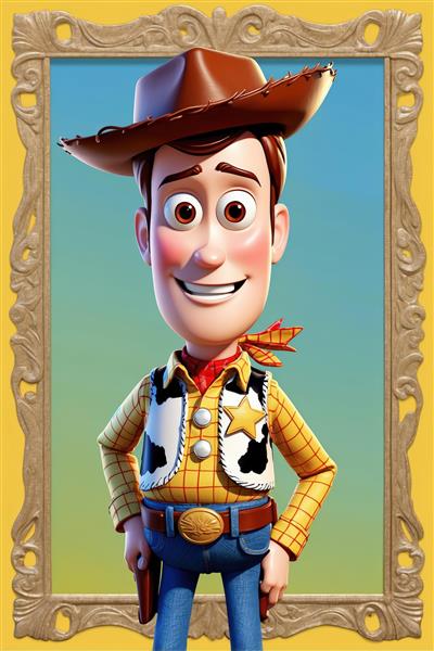 پرتره نزدیک وودی انیمیشن داستان اسباب‌بازی در قاب تزئین‌شده