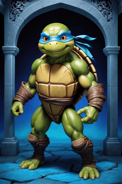 لئوناردو لاک‌پشت نینجا در تالار سنگی با قوس معماری گوتیک