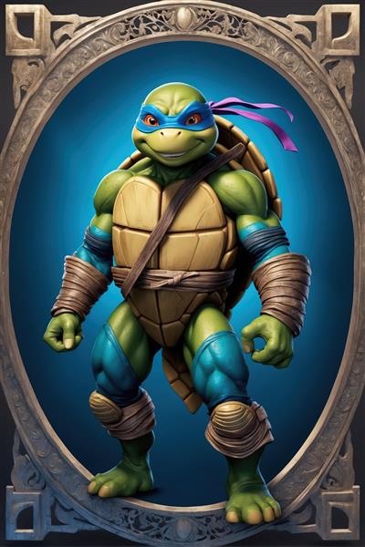 طرح دکوراتیو لئوناردو لاک‌پشت نینجا داخل قاب سلطنتی بیضی