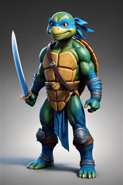 اکشن فیگور لئوناردو نینجا با کاتانای آبی و زره فلزی