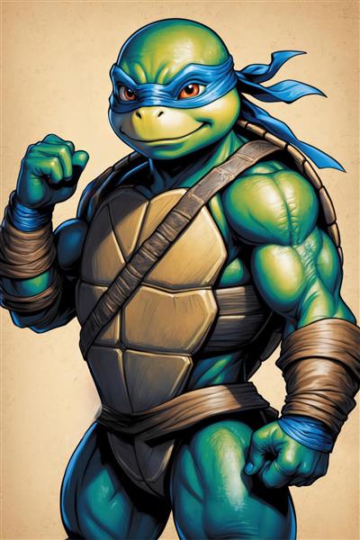 طرح وینتج لئوناردو لاک‌پشت نینجا با ژست مبارزه برای دکوراسیون