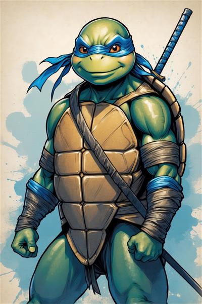 لاک‌پشت نینجا (لئوناردو) با شمشیر و ماسک آبی (سبک کمیک)