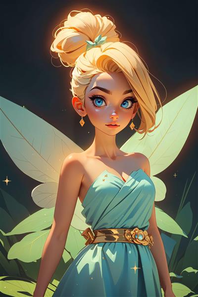 پرتره تینکربل با کمربند طلایی و گوشواره آویز