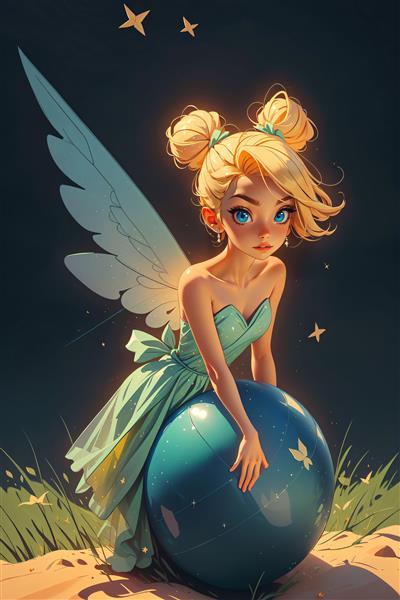 تینکربل با گوی آبی در طبیعت (تصویر انیمیشنی)