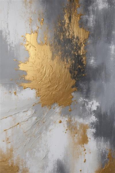 نقاشی انتزاعی مدرن با رنگ‌های خاکستری و طلایی (بافت‌دار)