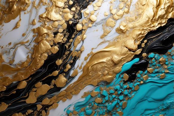 بافت مجسمه‌گونه با تکه‌های طلایی و فیروزه‌ای خرد شده