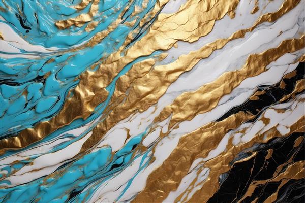 بافت هنری نواری با ترکیب لوکس فیروزه‌ای، طلایی و مرمر سیاه