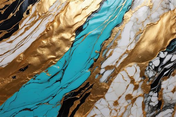 طرح سنگ عقیق (آگات) طلایی و فیروزه‌ای با رگه‌های مرمرین