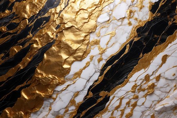 بافت لوکس مرمر سیاه و سفید با صفحات طلای خرد شده