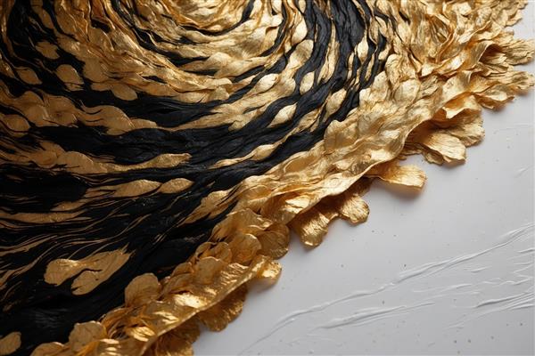 بافت مارپیچ مشکی و طلایی با جزئیات گلبرگ‌مانند