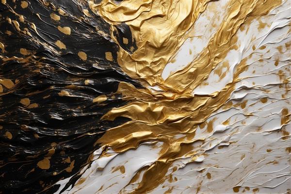 ترکیب درخشان بافت رنگ سفید و مشکی با لکه‌های طلایی