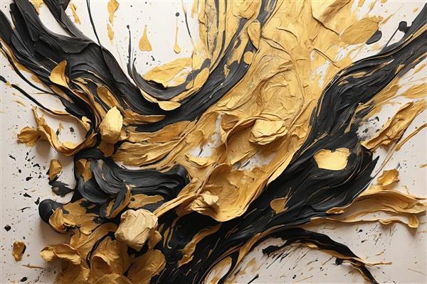 نقاشی برجسته انتزاعی بافت رنگ و طلای مایع