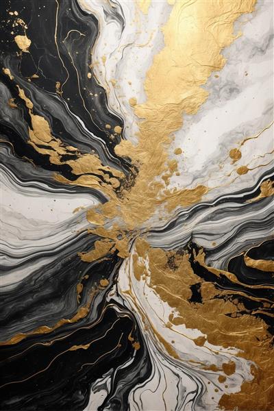 مرمر آبستره با رگه‌های طلای پاشیده: بافت سیاه، سفید و طلایی برای دکوراسیون
