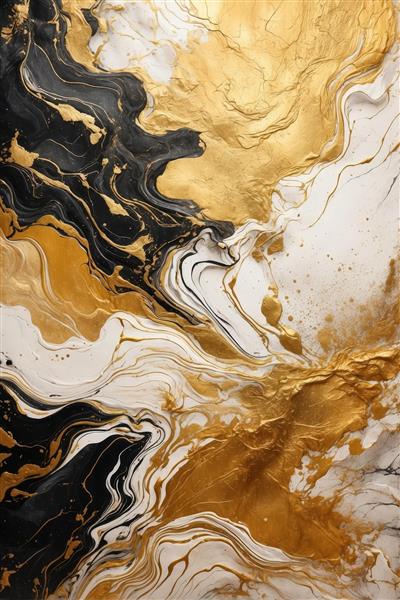 گردش مایع طلایی و مشکی: بافت لوکس و آبستره با موج‌های پر کنتراست