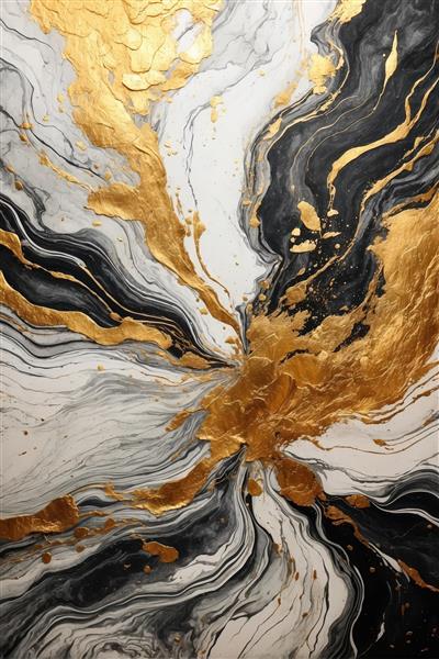 انفجار رنگین مرمر: بافت انتزاعی طلایی در هم تنیده با مشکی و سفید