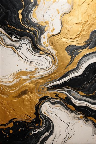 موج‌های روان مرمر: بافت آبستره سفید، مشکی و طلایی با جلوه سه‌بعدی