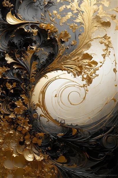 بافت آبرنگی طلایی و مشکی: نقش و نگار اسلیمی کلاسیک لوکس برای دکور