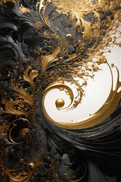 طرح باکیفیت عمودی: گرداب کلاسیک طلایی در ترکیب با مشکی و سفید، بافت دکوراتیو لوکس، مناسب چاپ فاخر