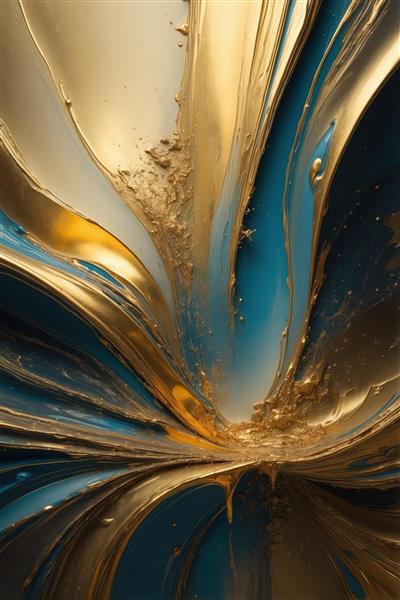 طرح باکیفیت عمودی: فوران طلایی با زمینه آبی فیروزه‌ای و رگه‌های سفید، مناسب چاپ هنری و بوم