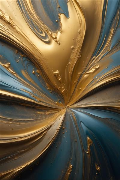 بافت اورجینال عمودی: انفجار مرکزی رنگ‌های طلایی و آبی تیره، بافت غلیظ، مناسب چاپ خاص و لوکس
