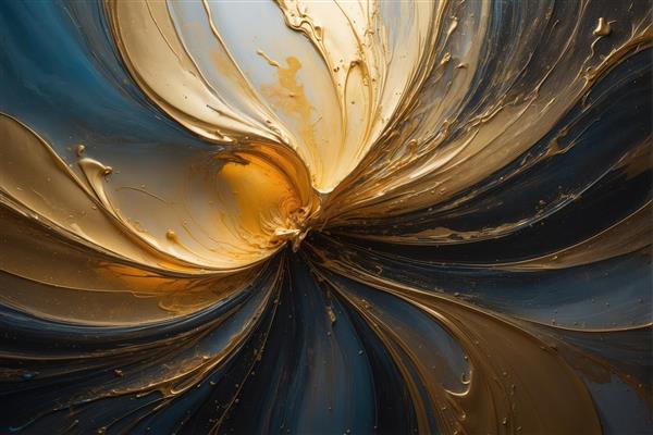 تصویر لوکس: الگوی گلبرگی شکل از رنگ‌های طلایی و آبی فیروزه‌ای، بافت غلیظ، مناسب چاپ با کیفیت بالا