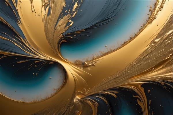 عکس اورجینال: گرداب رنگ طلایی و آبی تیره (فیروزه‌ای) با جلوه مایع، مناسب چاپ پوستر و دکوراسیون شیک