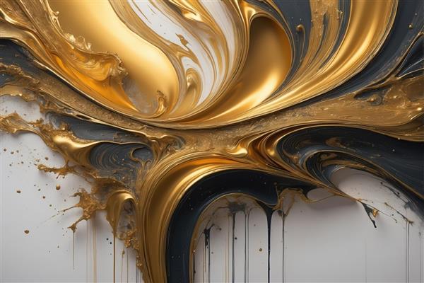 بافت لوکس: جریان رنگ طلایی و خاکستری تیره با پس‌زمینه سفید، مناسب چاپ عریض دکوراتیو و تابلو ابستره