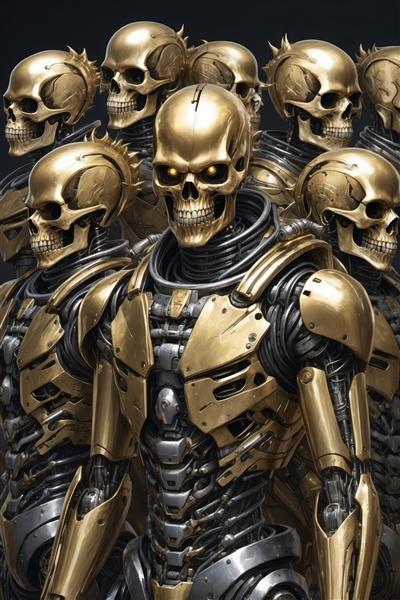 فرمانده اسکلت‌های طلایی با تاج شاخدار در میان سربازان نقره‌ای