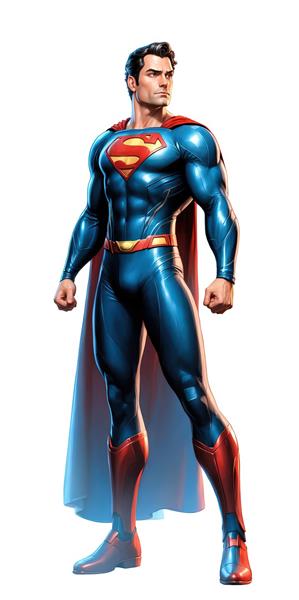 سوپرمن با نگاه جدی و ژست قهرمانانه، مناسب برای پوستر و تابلو