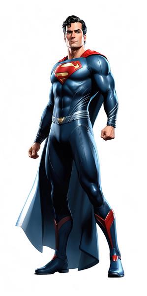 سوپرمن با لباس آبی و چکمه‌های قرمز، آماده نجات شهر
