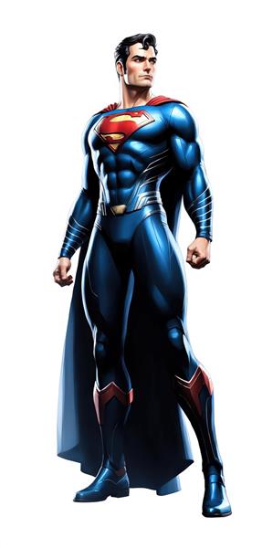 سوپرمن نیرومند با لباس جدید و شنل آبی شخصیت فیلم و کمیک