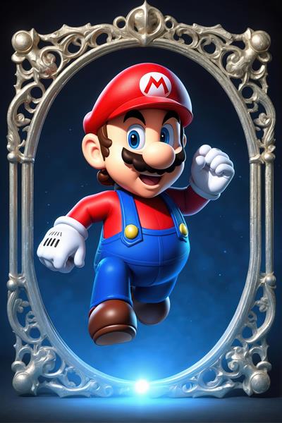 تصویر ماریو با فریم نقره‌ای رویایی و براق (شخصیت کارتونی نینتندو)