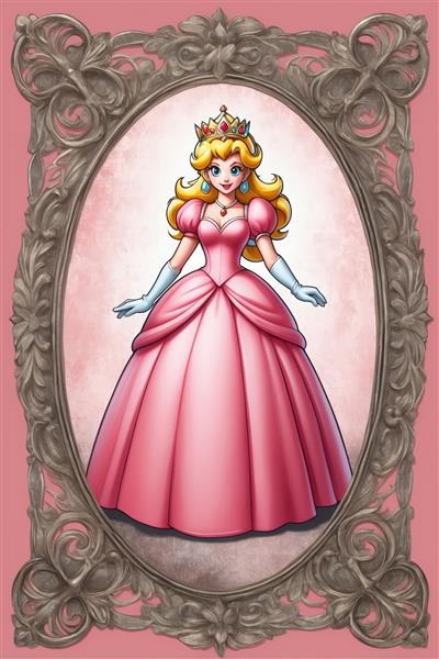 عکس هنری پرنسس پیچ ایستاده در قاب با رنگ‌های فانتزی نئون و پس زمینه صورتی