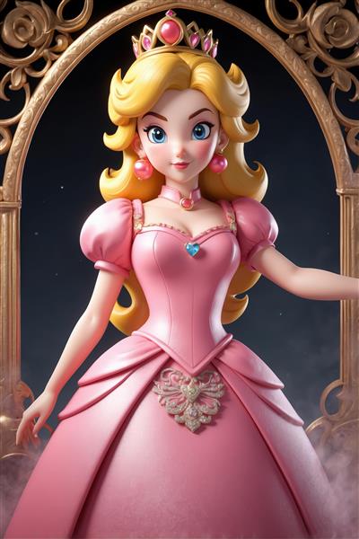 عکس هنری پرنسس پیچ در حال حرکت با رنگ‌های فانتزی نئون و پس زمینه صورتی