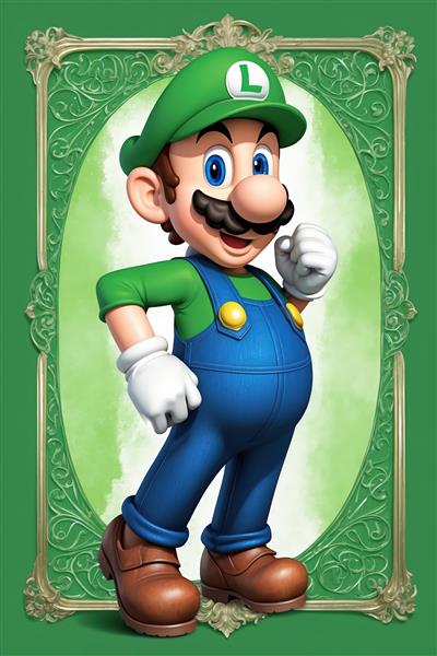 دانلود عکس اکشن ماریو ایستاده با تم رنگ نئون سبز و لباس آبی