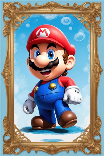 عکس هنری ماریو در حال قدم زدن روی آب با انعکاس و قاب طلایی لوکس