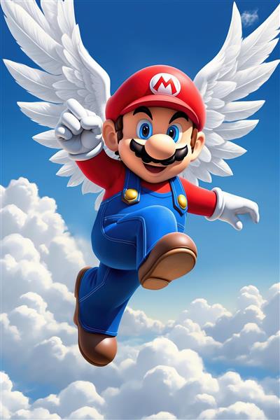دانلود عکس عمودی و بدون قاب ماریو پرنده در آسمان آبی برای چاپ بنر و کاغذ دیواری
