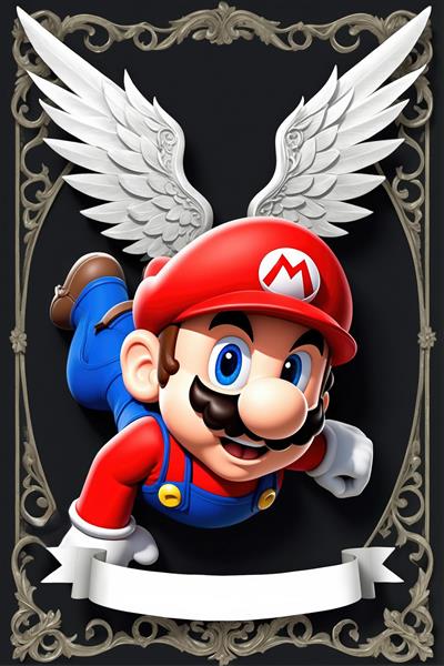 دانلود پوستر خاص ماریو بال دار در حال پرواز با پس زمینه مشکی و قاب نقره ای