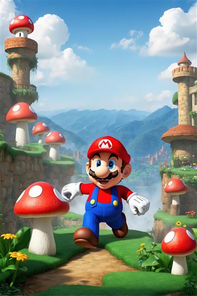 عکس ماریو در حال دویدن در مسیر دنیای قارچی به سمت قلعه با کیفیت عالی