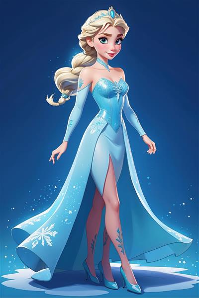 پرتره السا با مدل موی شلوغ و تتو فانتزی نقره‌ای روی شانه